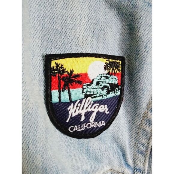 Tommy Hilfiger 2X Hoodie Women Full Zip Denim Jacket Patches Acid Wash - Picture 3 of 13